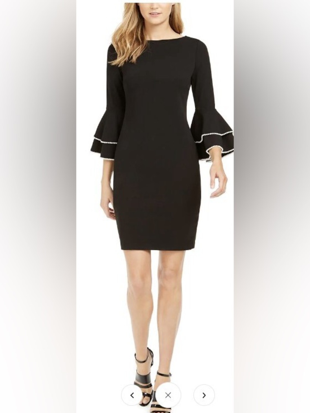 Calvin Klein Black Pearl Accent Bell-Sleeve Sheath Dress